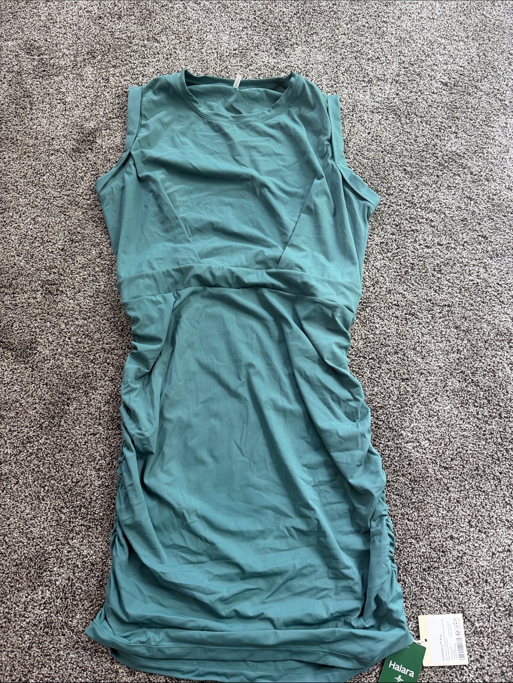 HALARA Teal Ruched Sleeveless Midi Dress